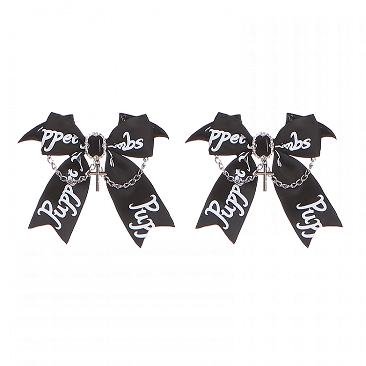 Jirai Kei Black Bow Cross Chain Hairclips