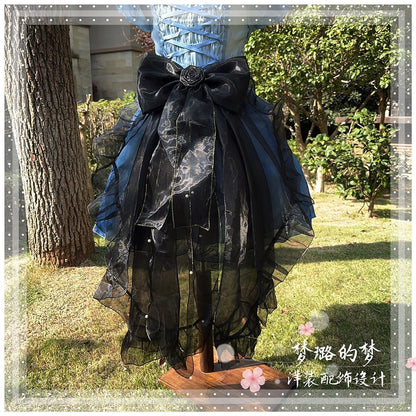 Lolita Bow Train Skirt Tail – Rose Gradient Detachable Back Veil