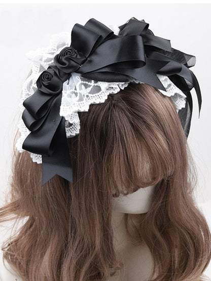 KC Black Lolita Lace Bow Accents