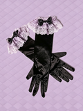Long Lolita Gloves with Lace Trim in Black - SheepBallad