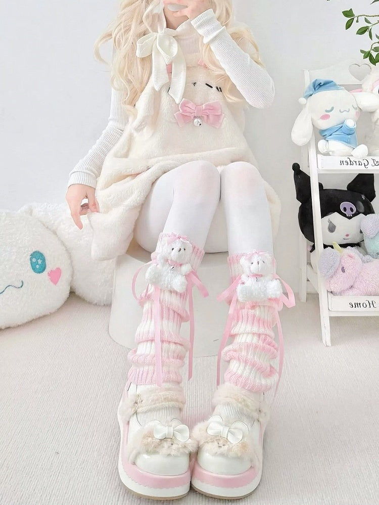 Slouch Bear Stripe Warmers Leg Pink