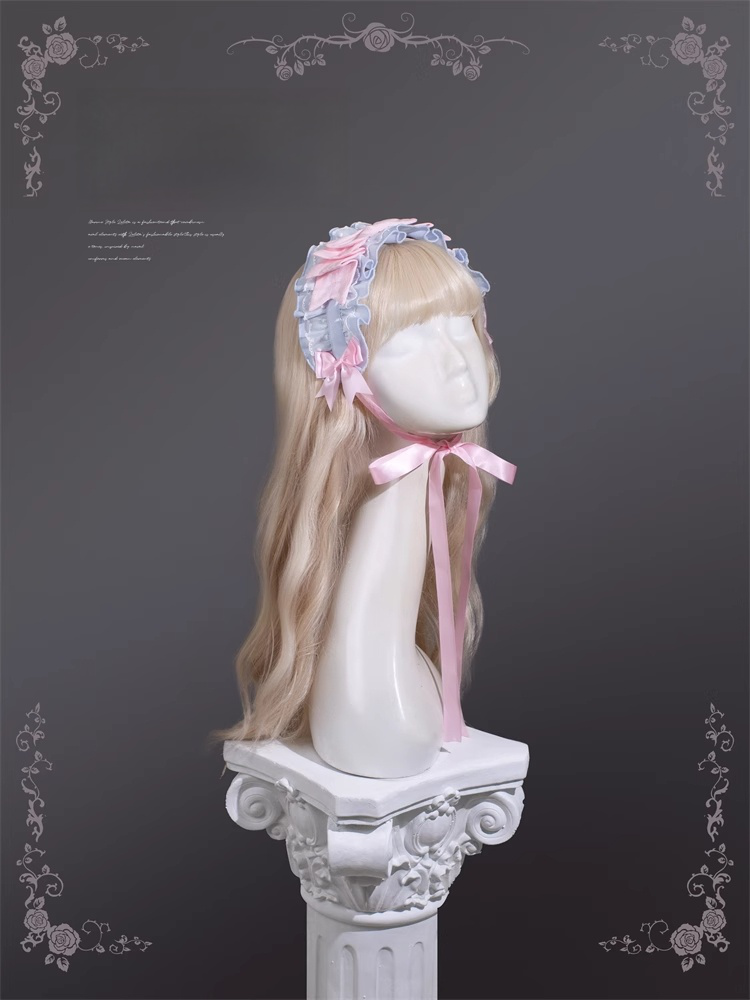 Haarband mit Rüschenakzenten, Rosa, Blau und Schleife, Lolita