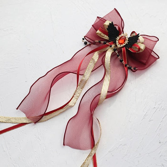 Schwarze Brosche Lolita Gothic / Perle Rote Kette Dekoration Bowknot Mit