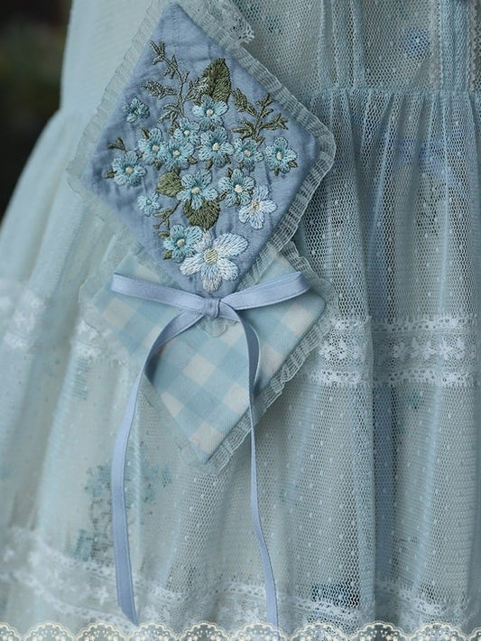 Blue Embroidery Floral Brooch - Rock Candy Box