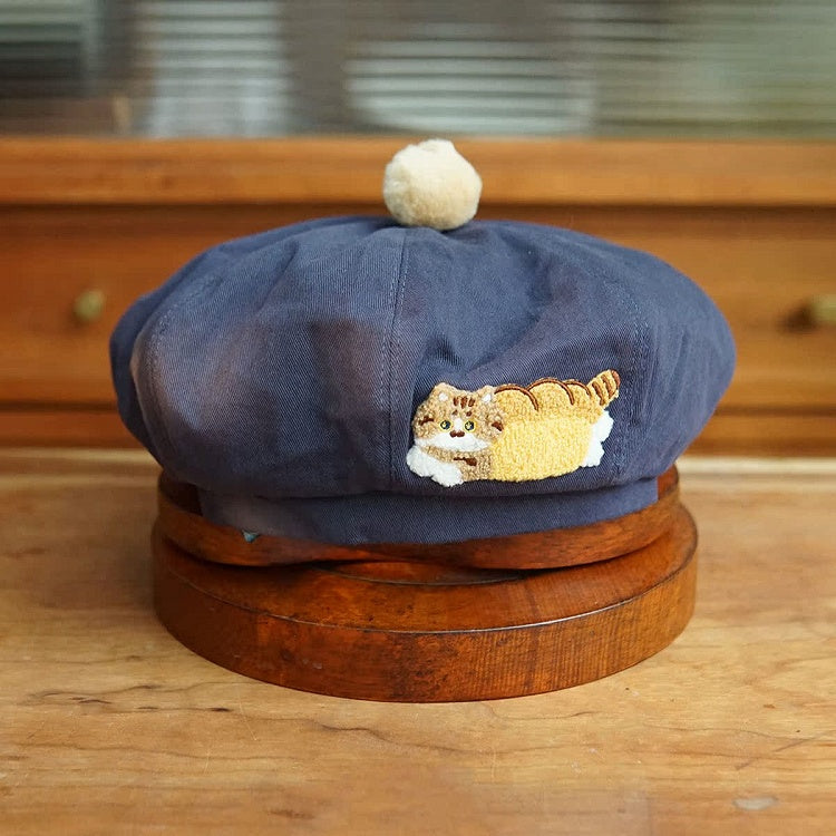 ライトブルー/ダークブルーのキュートなキティベレー帽