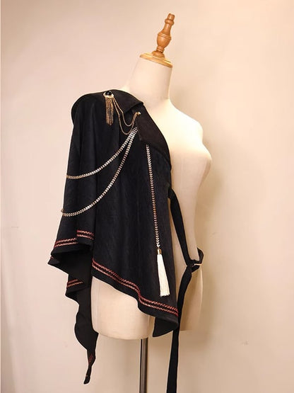 チェーンとタッセル付きブラック王子ワンショルダーショール