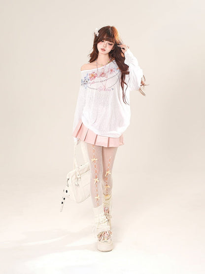 カバーアップ ホワイト アシンメトリーネックライン 花柄 セミシアー