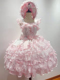 Lolita Heart-shaped Princess Jumper Pink Skirt Layered White Hanayome Decoration and Dress Bows