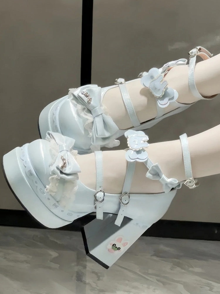 Block in Decor Platform with Sweet Satin Heels Bow Blue High