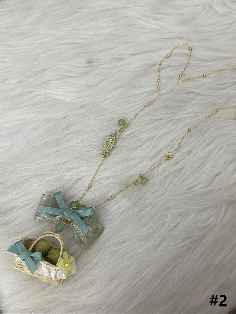 Green Necklace Grapes Basket Frame Pendant /