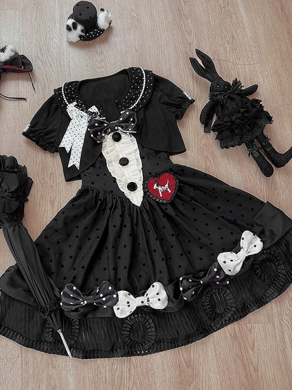 Ebony Polka Dot Collar Knitted Gothic Lolita Cardigan with Bows - Tan Tuan