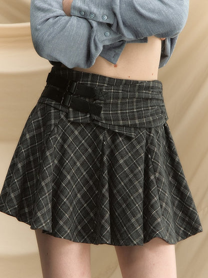 Mini Plaid Skirt Vintage Brown/Gray A-Line
