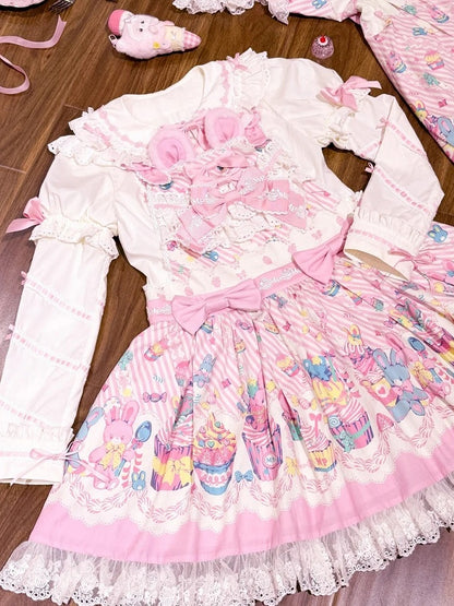 Peter Accents Bow Collar Pan with Lolita Blouse Light Bunny Ears and White Pink