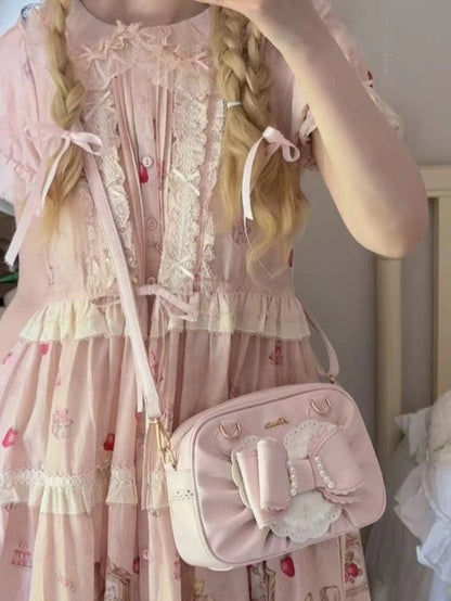 3-Way Leather Sweet Details PU Pink Lolita - Bag Beads