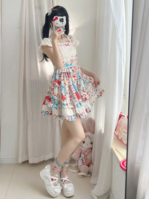 Halbtransparente Kalbssocken mit Blumenmuster, Rosa/Blau/Beige