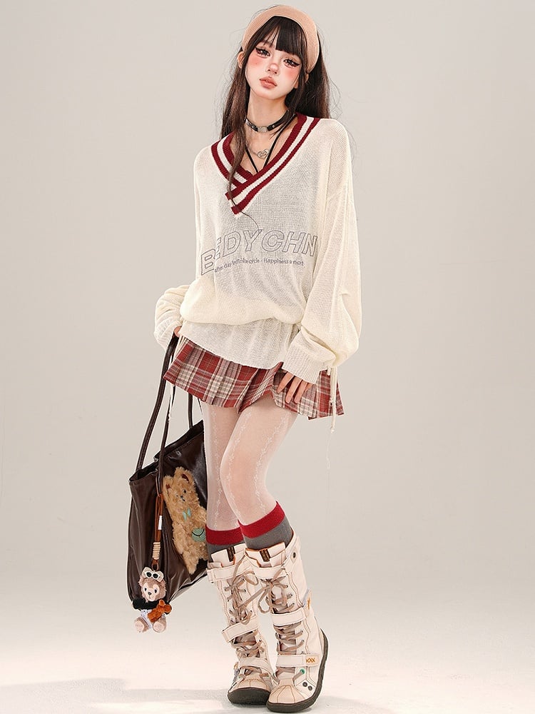 Red/Blue Buckle Pleated Plaid Skirt Mini Waist High Straps