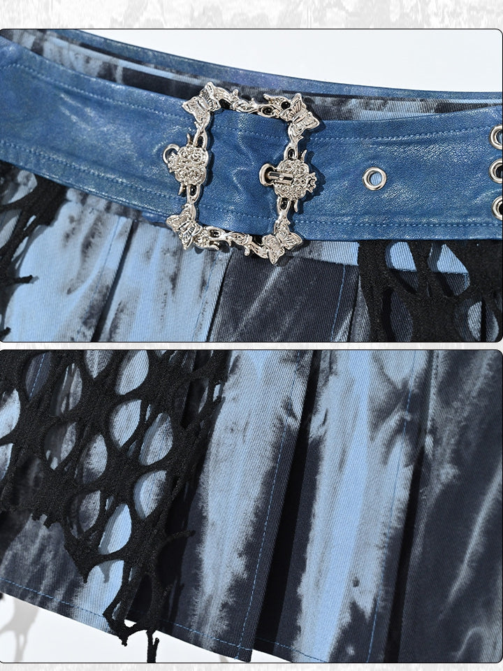 Dye Grunge Asymmetrischer Saum Krawatte PU Style Blau Punk Rock Fee