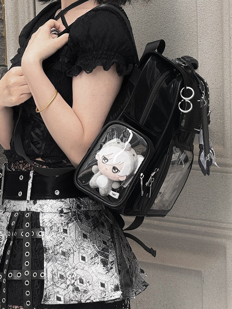 Ohrhalter Süßes Kätzchen - Schwarzes PU-Ita mit Kartenanhänger-Rucksack