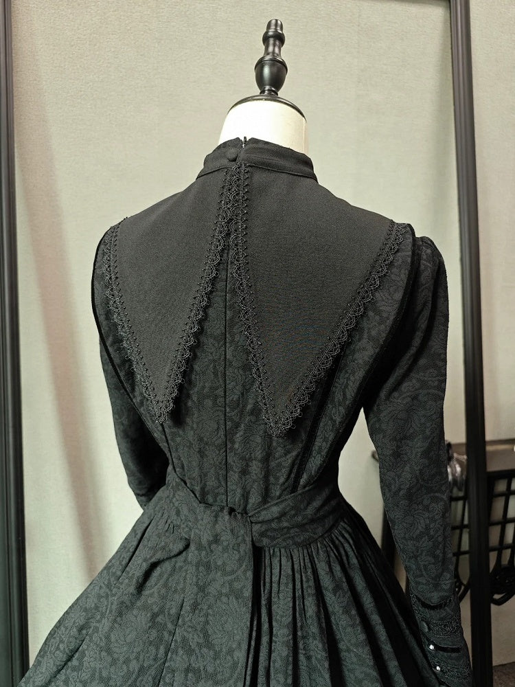 White and Black Embroidery Details Pointed Collar
