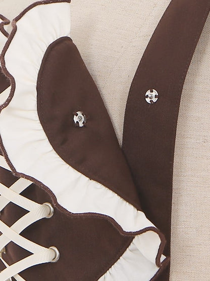 Patch Bear Overall Brown Sweet Skirt Tiered Detachable with