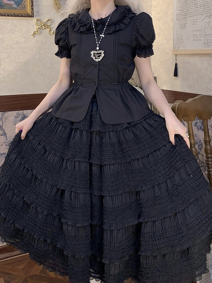 Black Tea Length Ruffles Detail Tiered Under Skirt - Miss Point