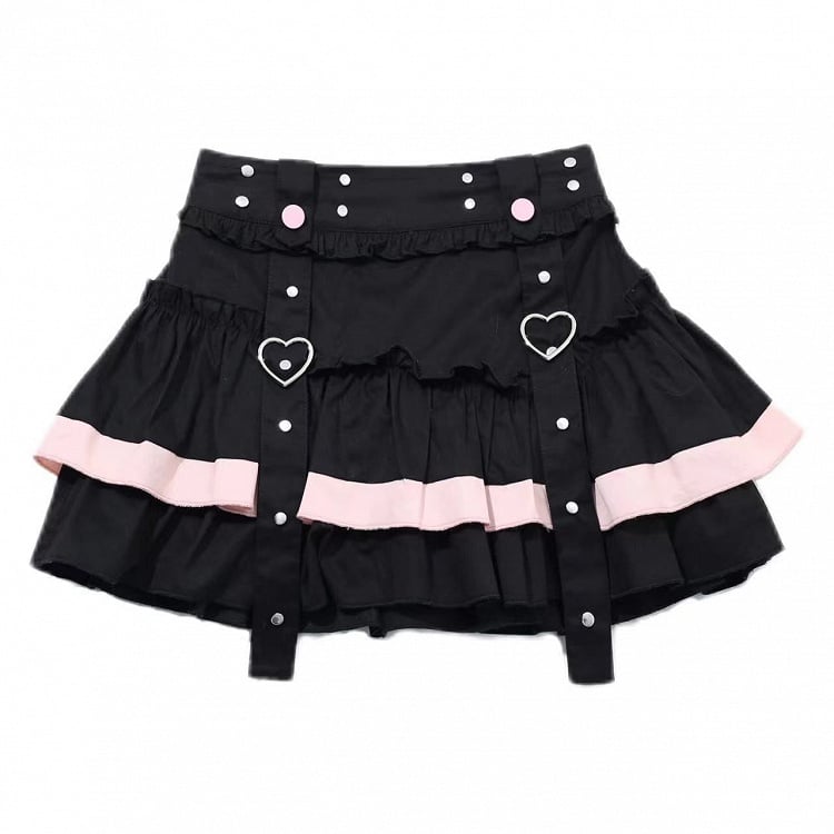 Black Pink Mini and Skirt Tiered Ruffles