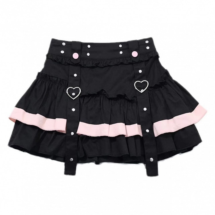 Black & Pink Ruffled Mini Skirt with Layered Tiers - CRAZY GIRL
