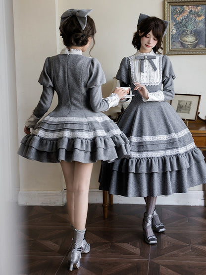 with Lolita Details Elegant Juliette Dress Gray Ruffle Short Flounce Version Sleeves