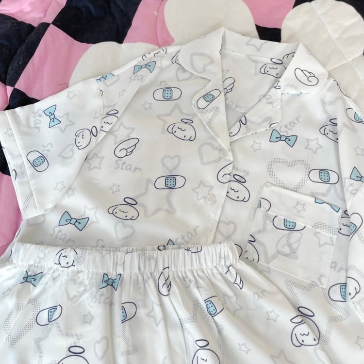 Pyjama-Set mit Engel-Print in Weiß und Rosa