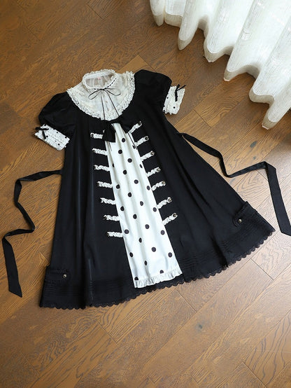 Vintage Gothic Puff Sleeve Lolita Doll Dress with Polka Dot and Lace - Charing Cross
