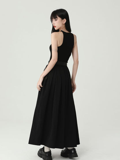 Gothic Black Round Neck Cross Sleeveless Dress