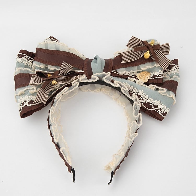 Plaid Green Lace KC Big Bowknot Lolita Sweet Chocolate Mint