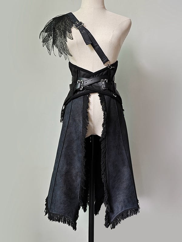 with Strap Tailed One-Shoulder Detachable Ouji Lolita Corset Belt Black