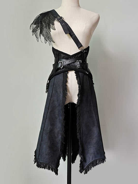 mit Riemenschwanz, abnehmbarer One-Shoulder-Ouji-Lolita-Korsettgürtel in Schwarz