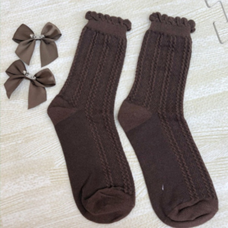 4 paires de chaussettes à revers détachables en coton froufrous colorées avec nœud