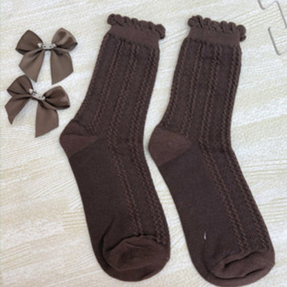 4 Detachable Cuff Socks Cotton Ruffled Colors Bow