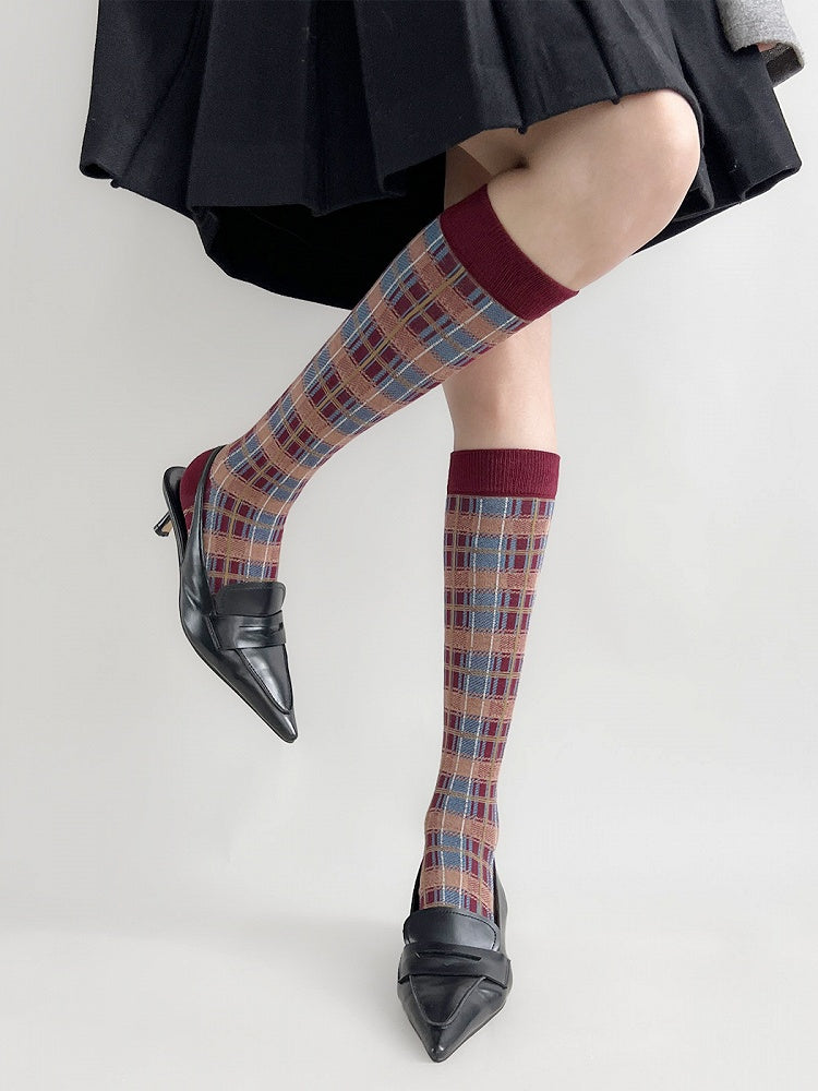 Retro Calf (5 Colors) Plaid Socks British