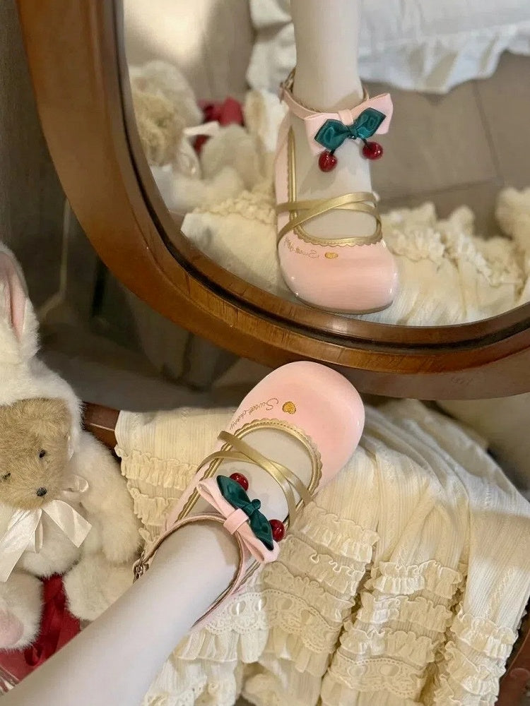 Straps Scalloped Shoes Height Sweet Crisscross Lolita Delicate Heel 2cm/3.5cm Pink Edging -