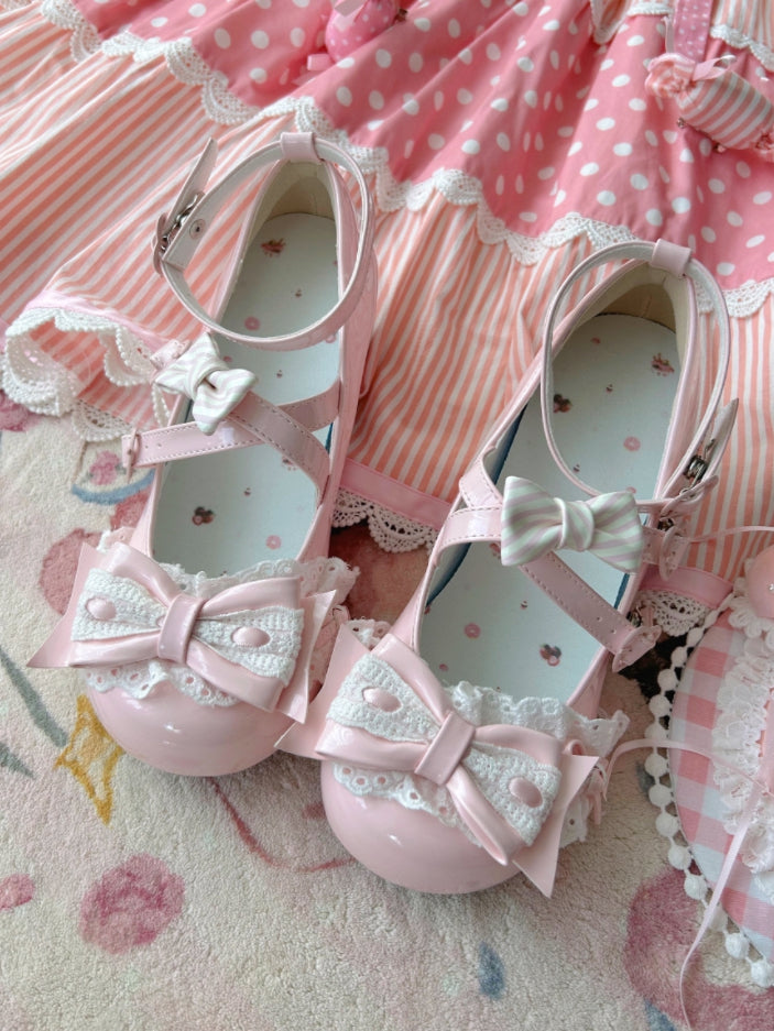 Heels Sweet Lolita PU Pink - Sakura Mid Leather with Crisscross