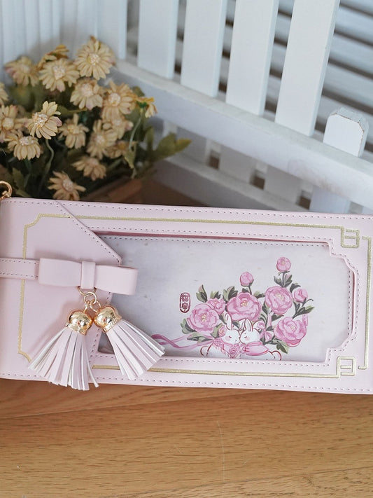 Tasche im Schleifenstil, Blumenmuster, Fransen, PU-Akzent, Ita, Pink mit Cheongsam