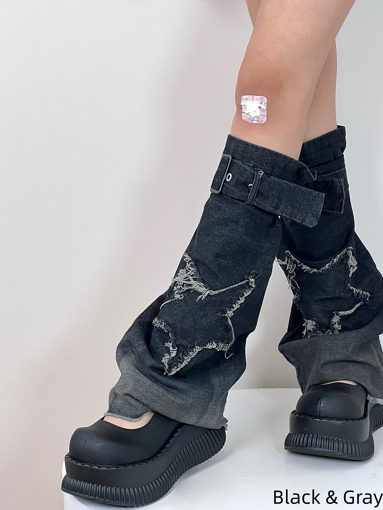 BlackGray/Dark Warmers Star Denim Blue Distressed Leg