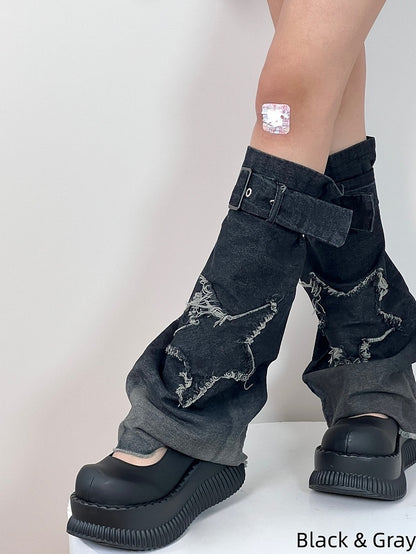 BlackGray/Dark Warmers Star Denim Blue Distressed Leg