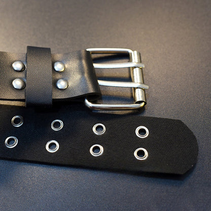 ブラックサイバーパンクゴシックダブルバックルPUガーター