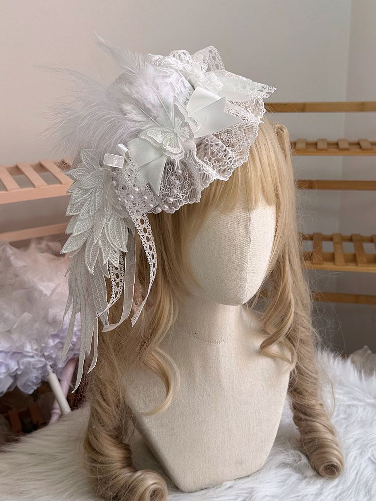 with Lace Feather Embellishments Lolita and Wing Black/White Mini Hat