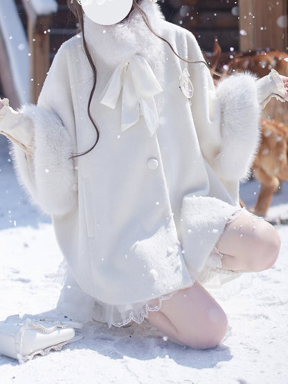 Collar Wool with Jirai Coat Fur Polished Detachable White Kei Cape Pure