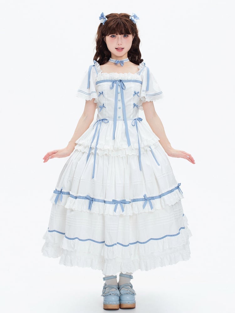 Abnehmbar mit Lolita Plus Cotton Classic Verfügbare blaue Größen Schmetterlingsweißkleidärmel und