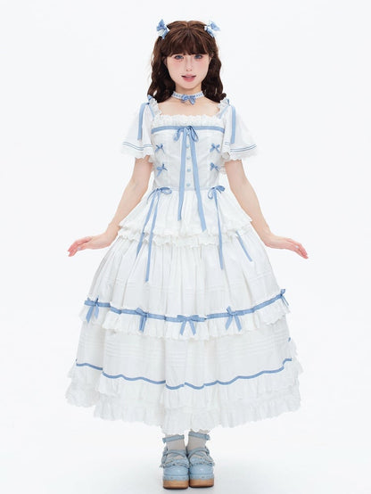Abnehmbar mit Lolita Plus Cotton Classic Verfügbare blaue Größen Schmetterlingsweißkleidärmel und