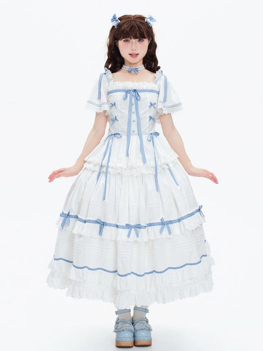 Abnehmbar mit Lolita Plus Cotton Classic Verfügbare blaue Größen Schmetterlingsweißkleidärmel und