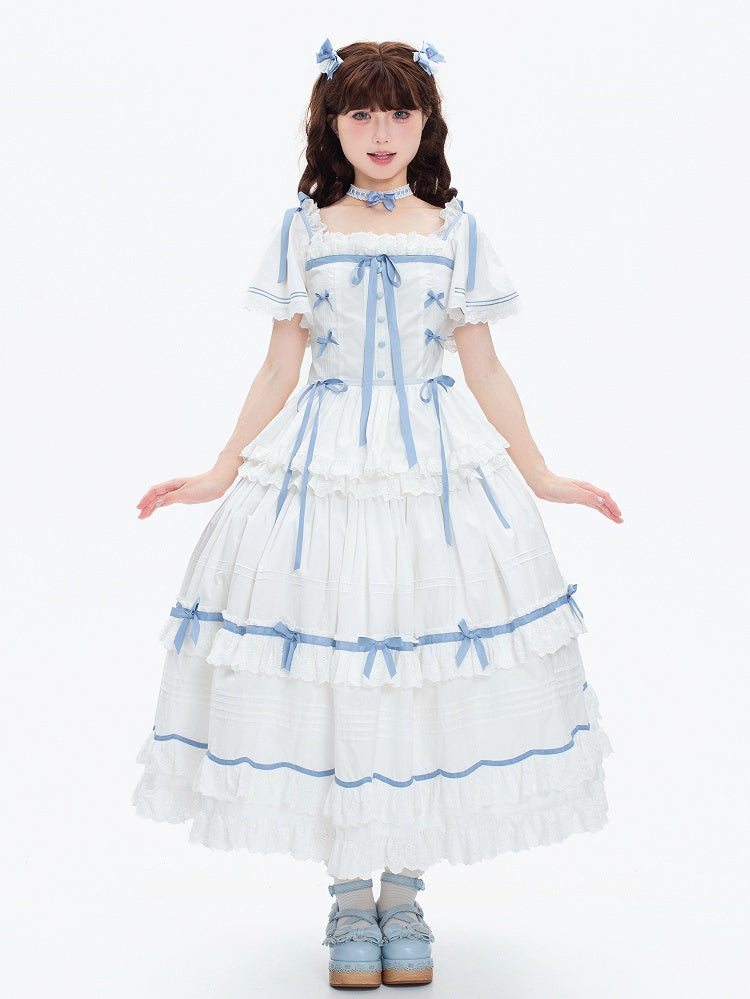 Blue Butterfly Sleeve Classic Lolita Tiered OP Dress - Rainbow Cat