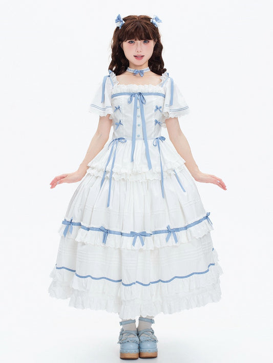 Blue Butterfly Sleeve Classic Lolita Tiered OP Dress - Rainbow Cat